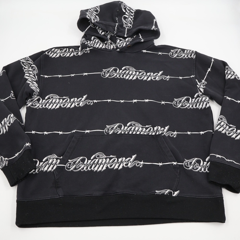 Diamond Supply Co Hoodie Mens Large Black Barbed Wire Script Logo Streetwear Y2K